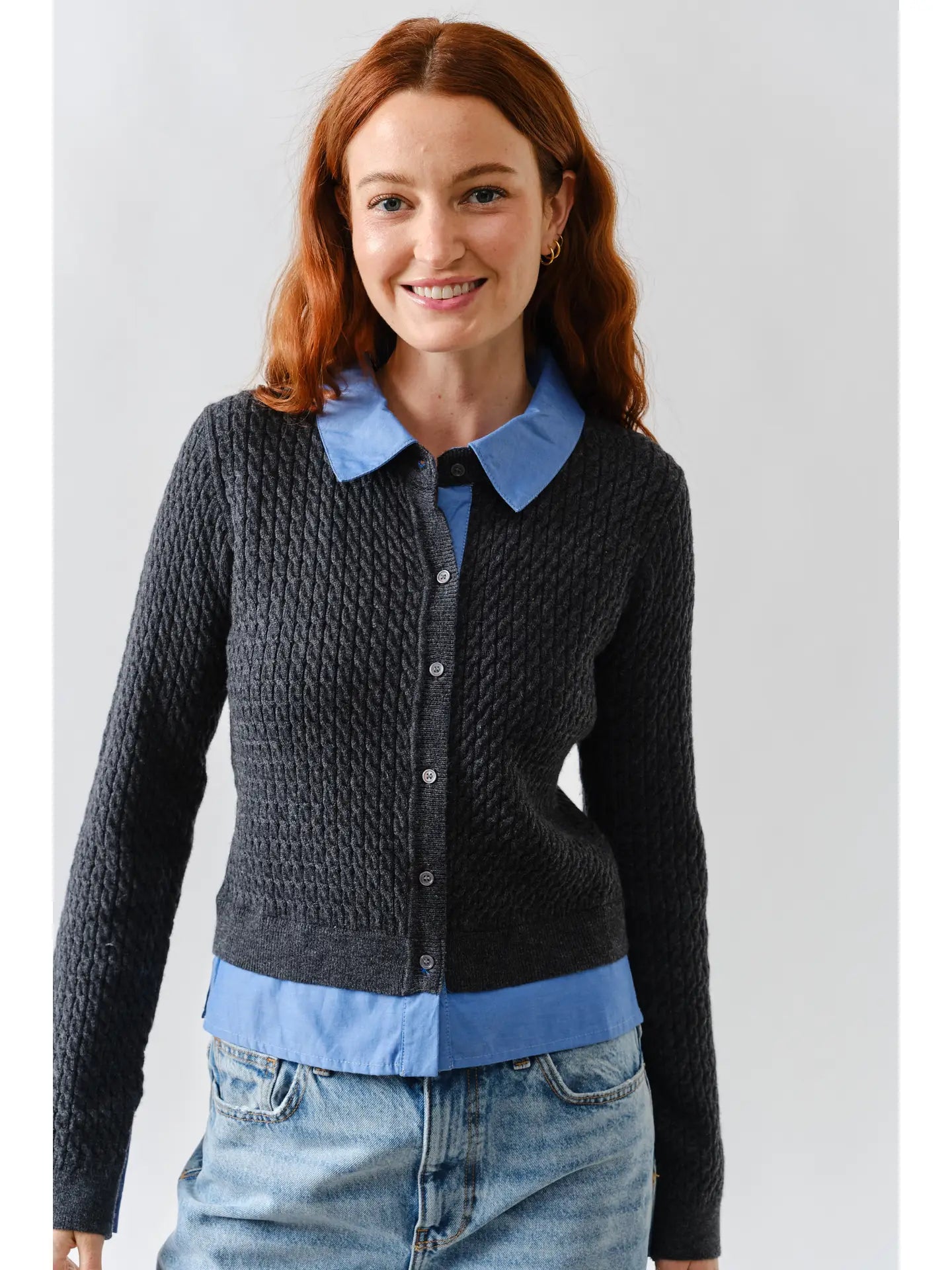 Cable Knit Mixed Media Cardigan