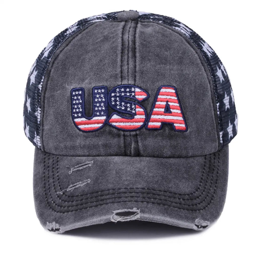 Washed Vintage Embroidered American Flag Baseball Cap