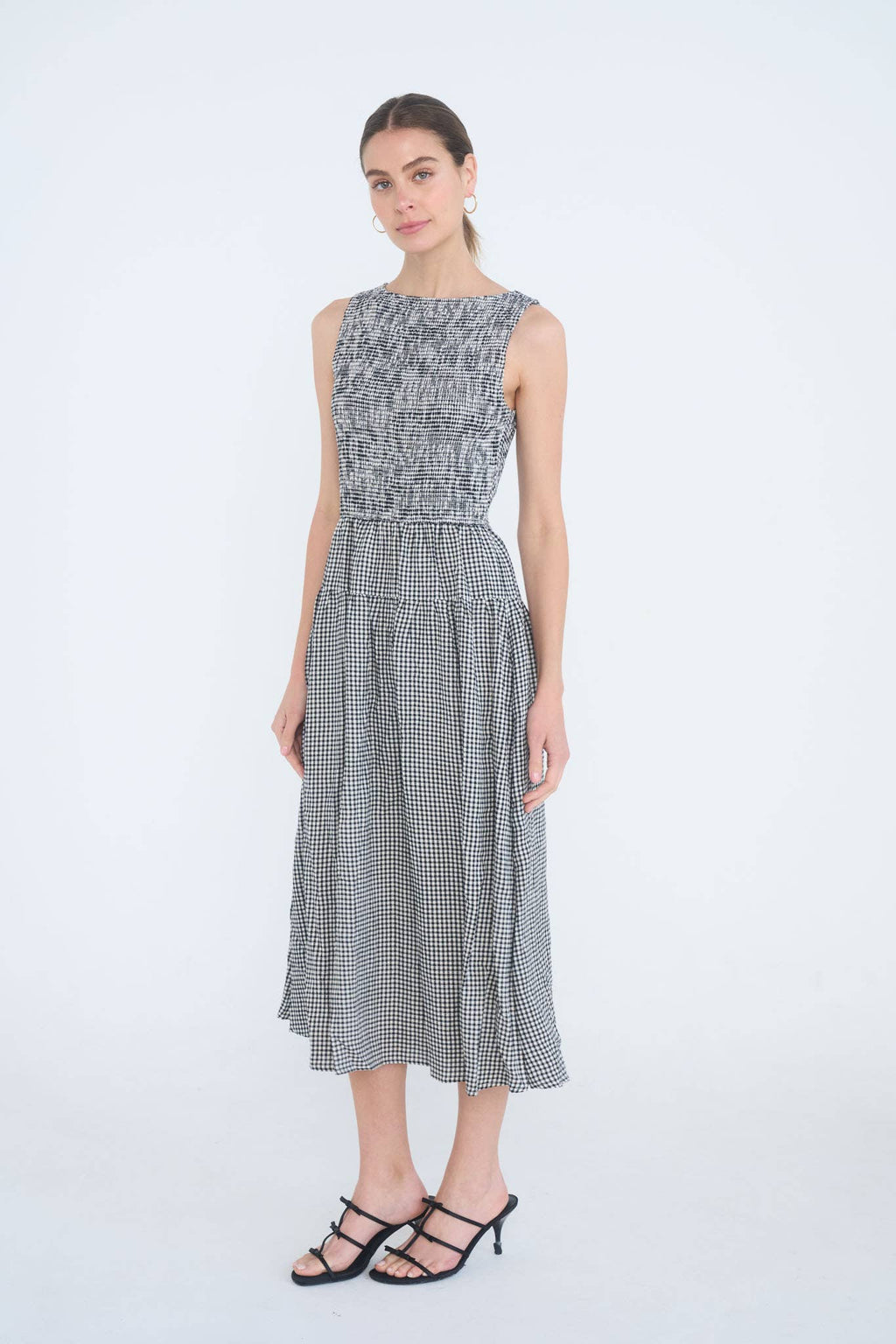 Smocked Gingham Midi Dress