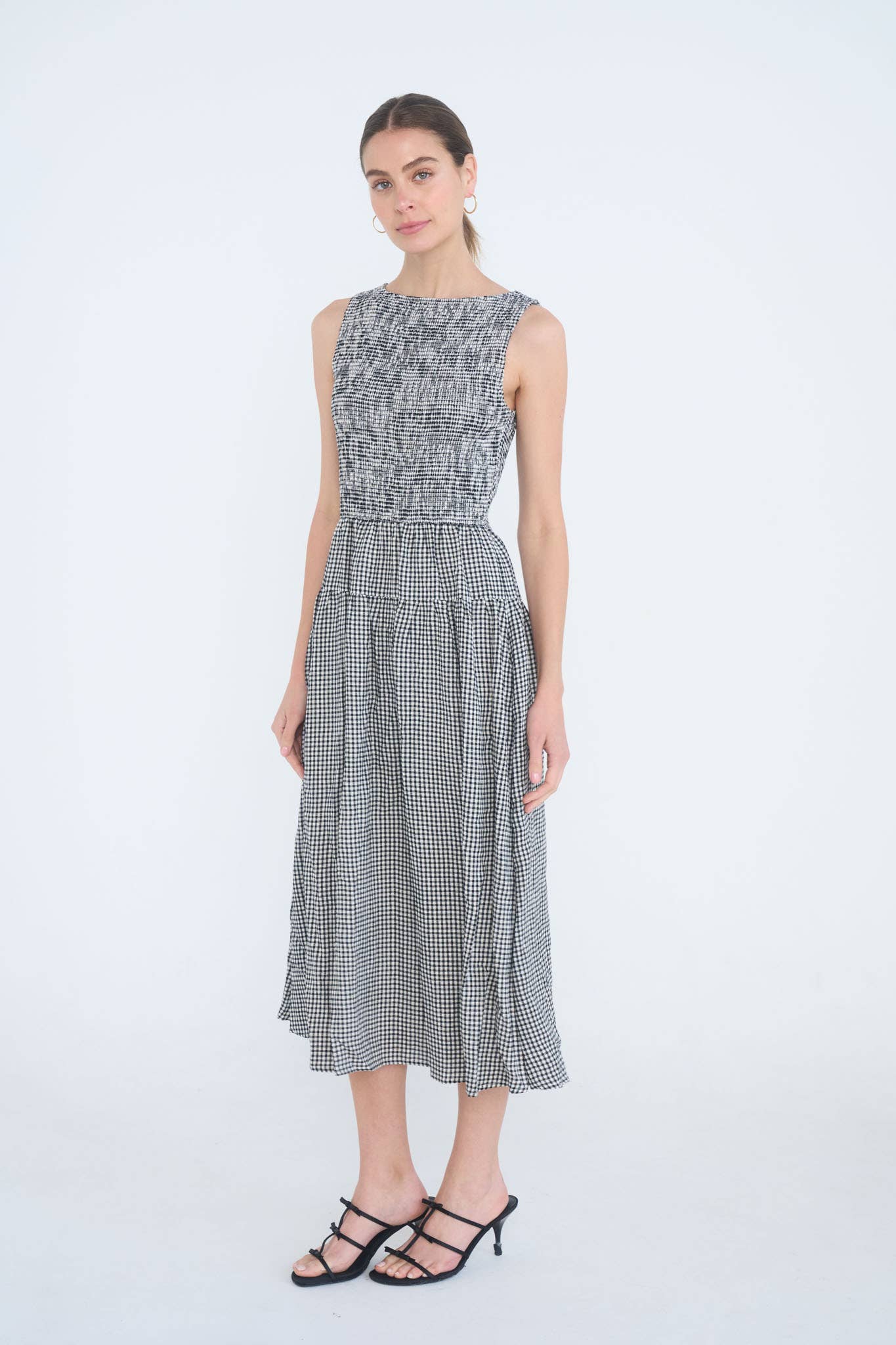 Smocked Gingham Midi Dress