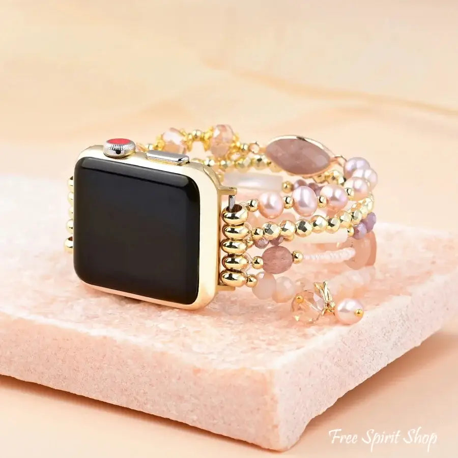 Pink Aventurine & Pearl Stretchable Apple Watch Band