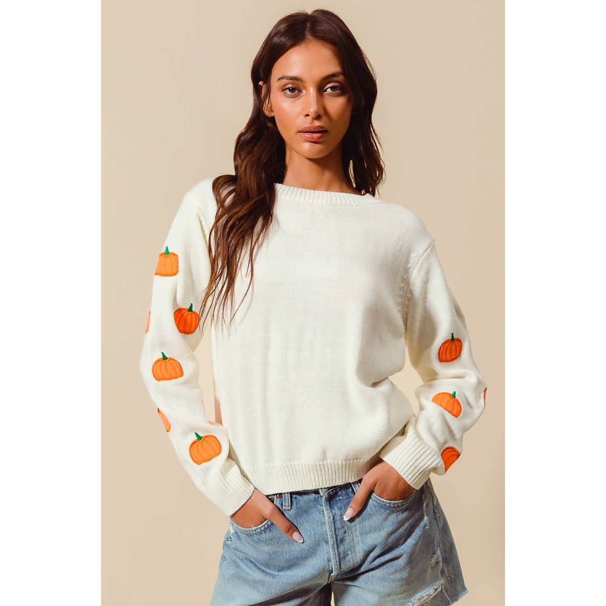 Pumpkin Embroidered Sweater