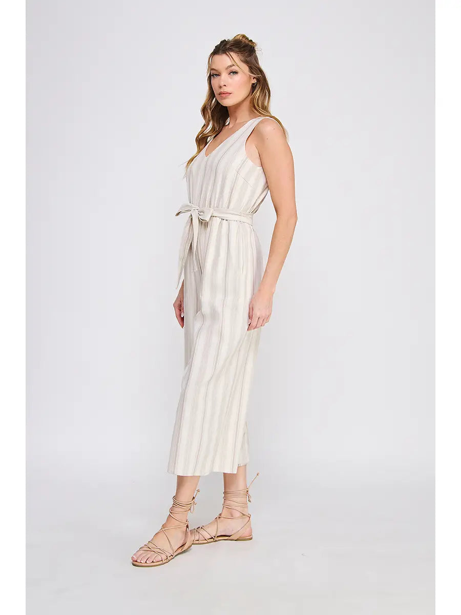 Striped Twill Jumpsuit