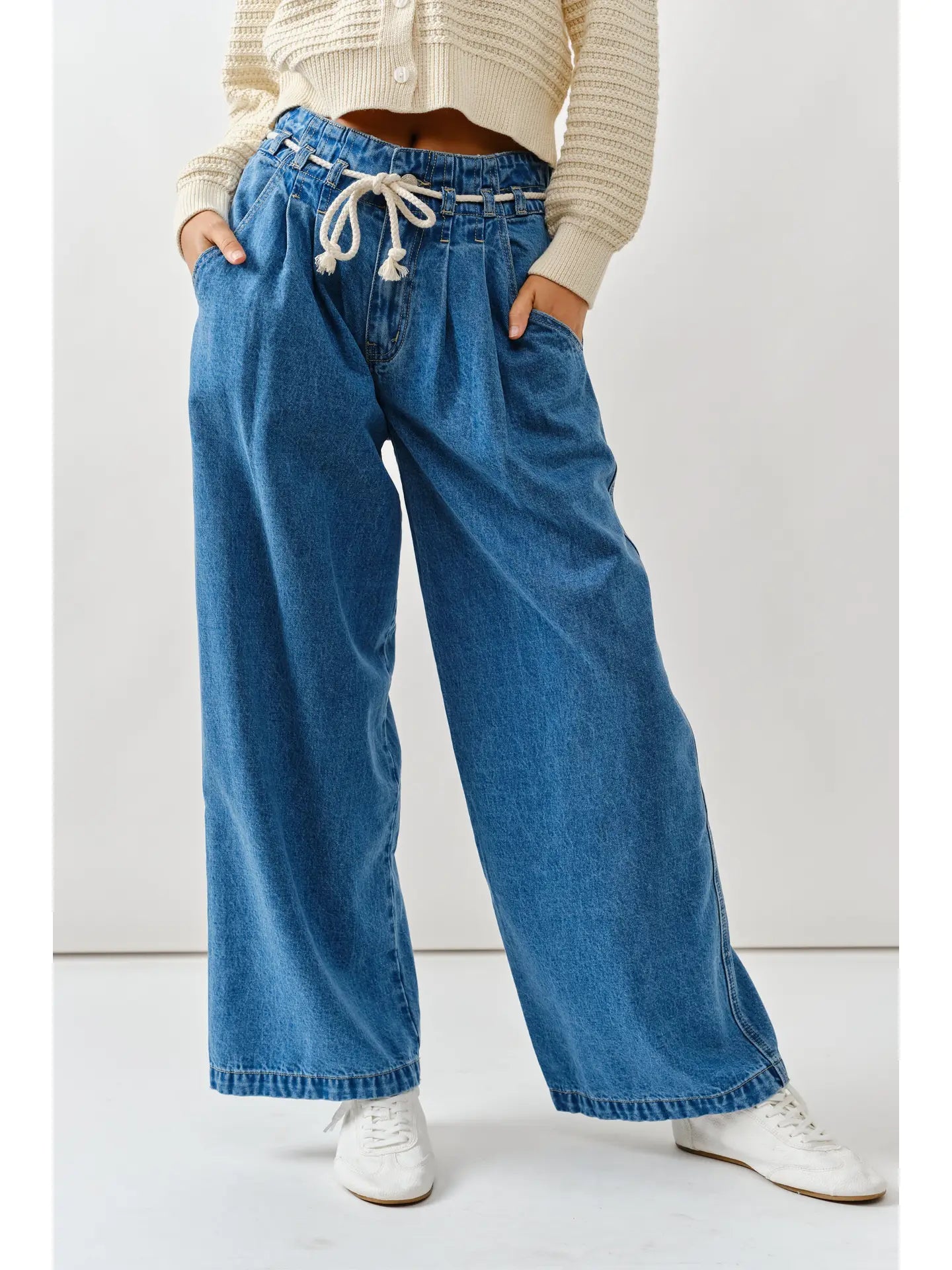 Wide Leg Pants with Rope Belt