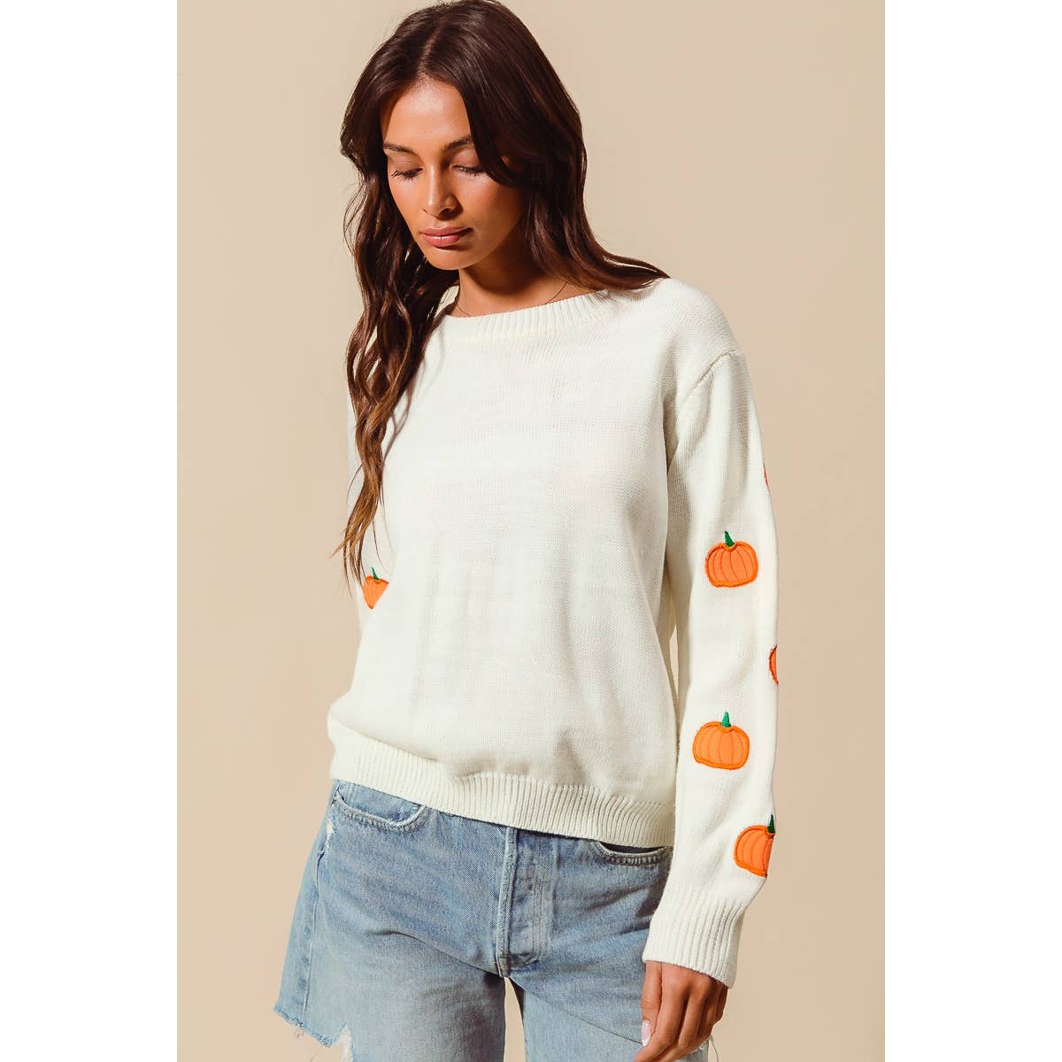 Pumpkin Embroidered Sweater