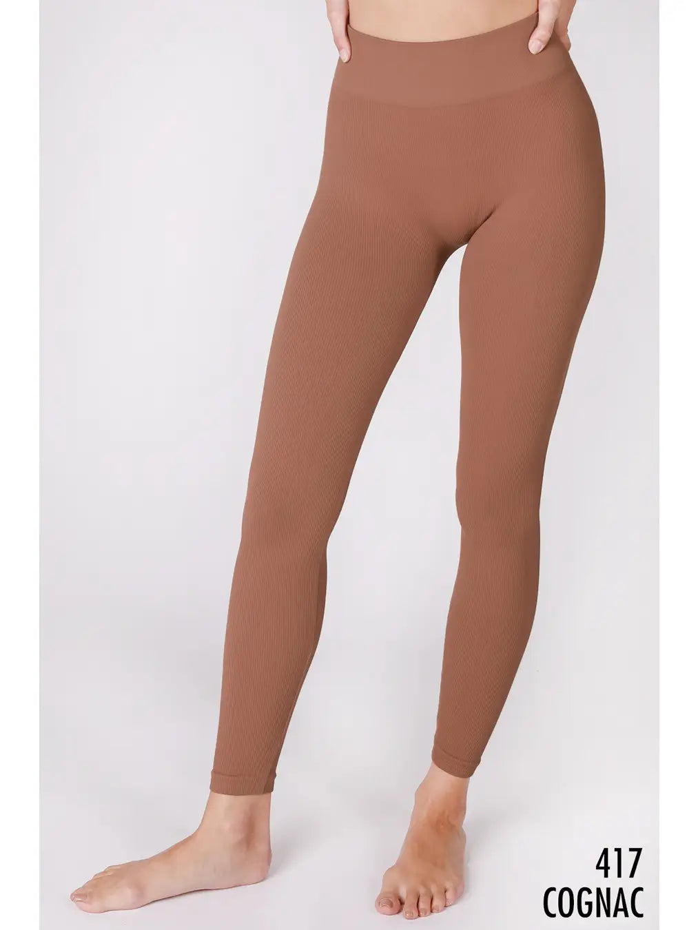 Ribbed High Waist Leggings-Cognac