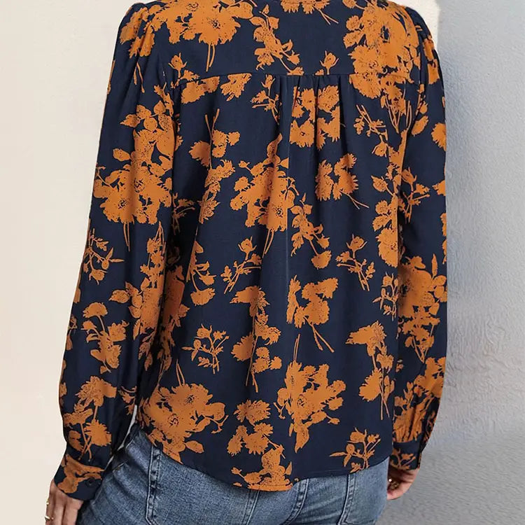 Navy Floral Long Sleeve Blouse