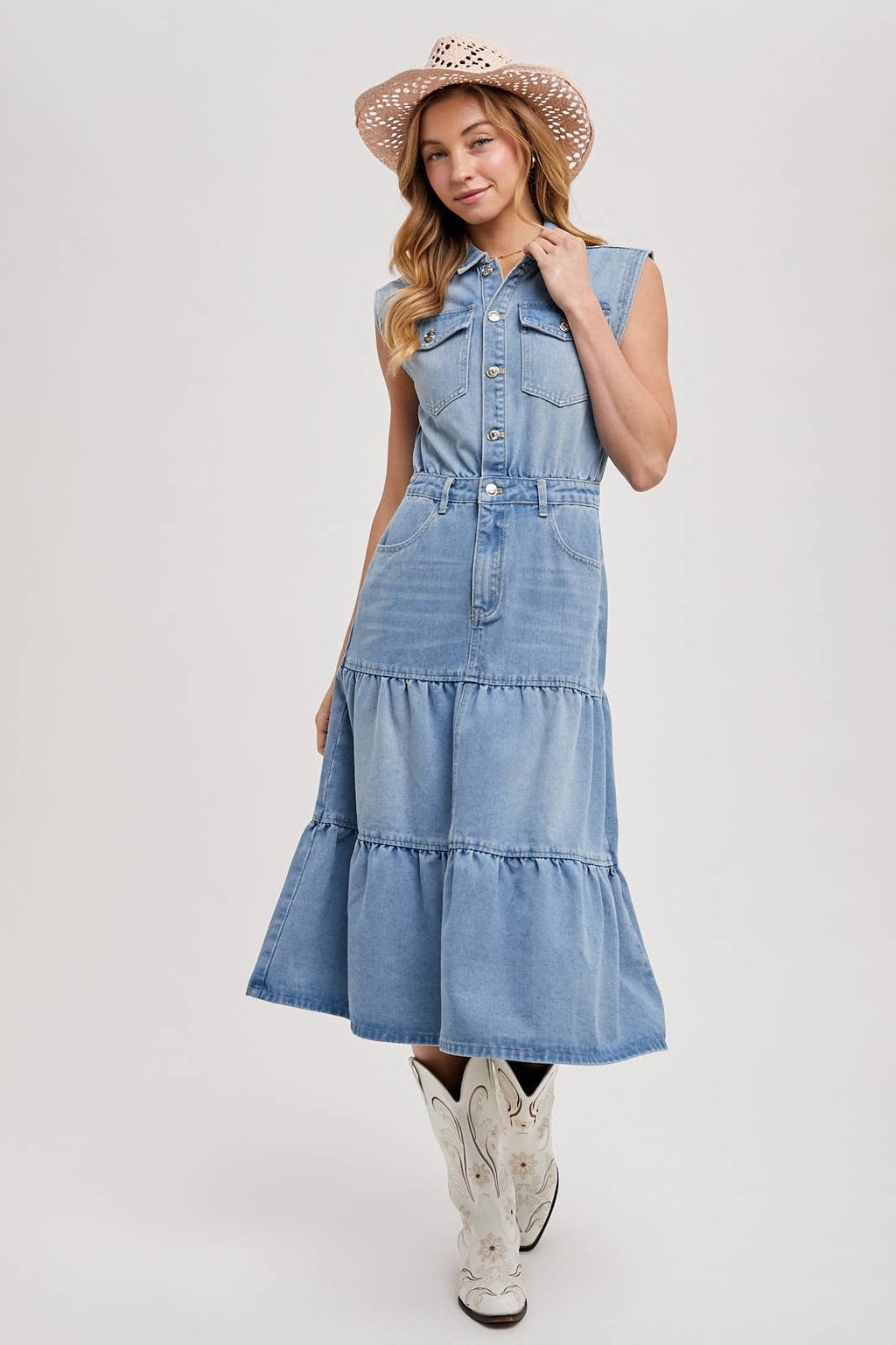 Denim Sleeveless Midi Dress
