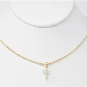 Gold Snake Chain with Rhinestone Cross Necklace.
