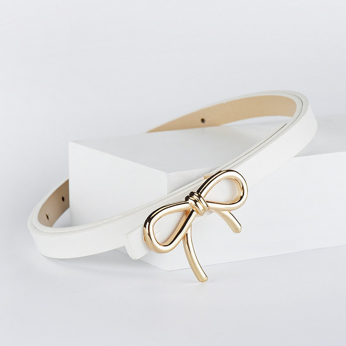 White Skinny Bow Belt