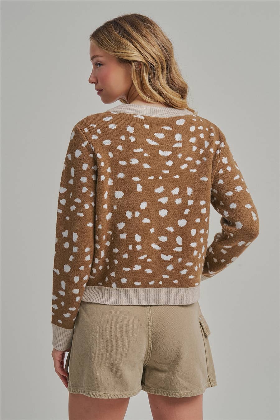 Deer Pattern Contrast Trim Cardigan