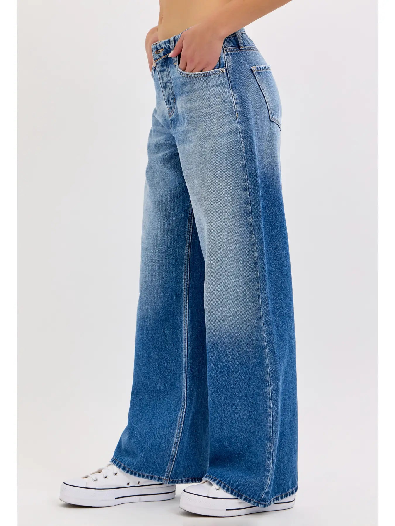 Folded Waistband Wide Leg Jean