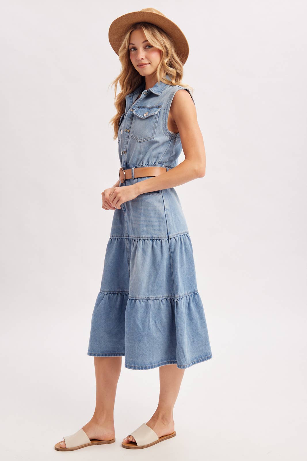 Denim Sleeveless Midi Dress