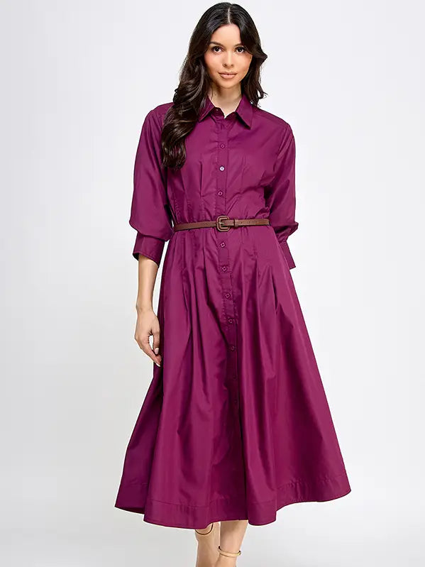Elegant Shroud Sleeve Belted Midi Dress