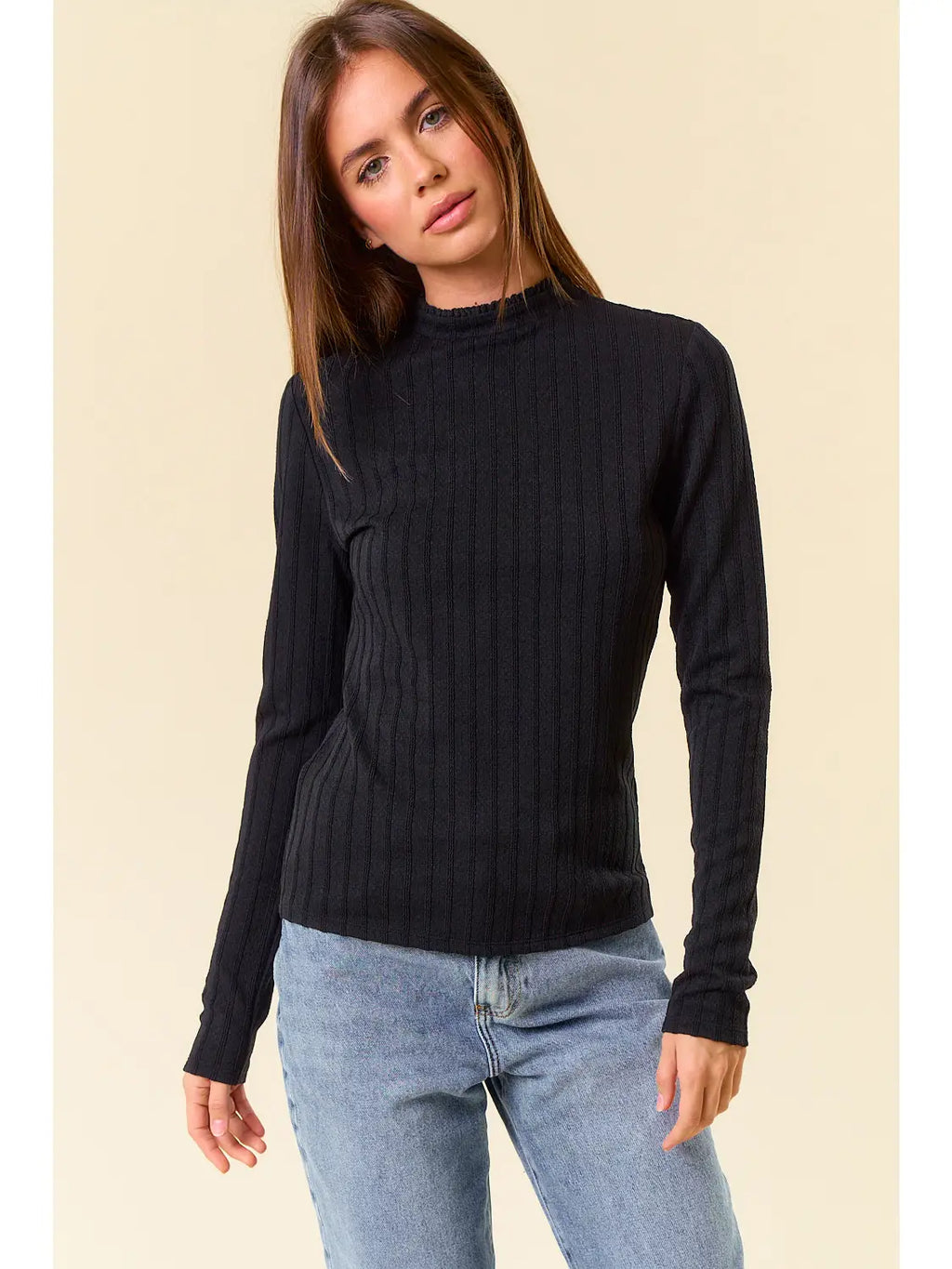 Lace Ruffled Mock Neck