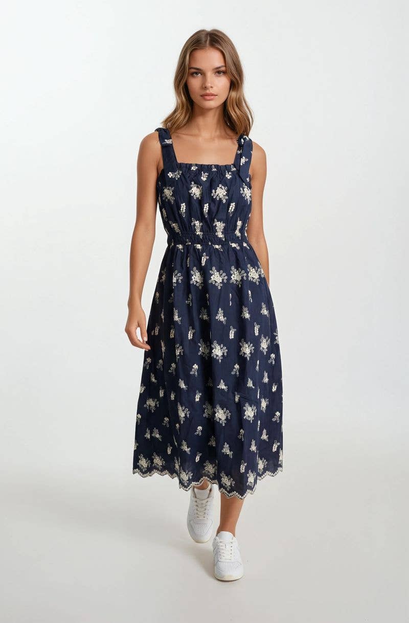 EYELET MIDI DRESS