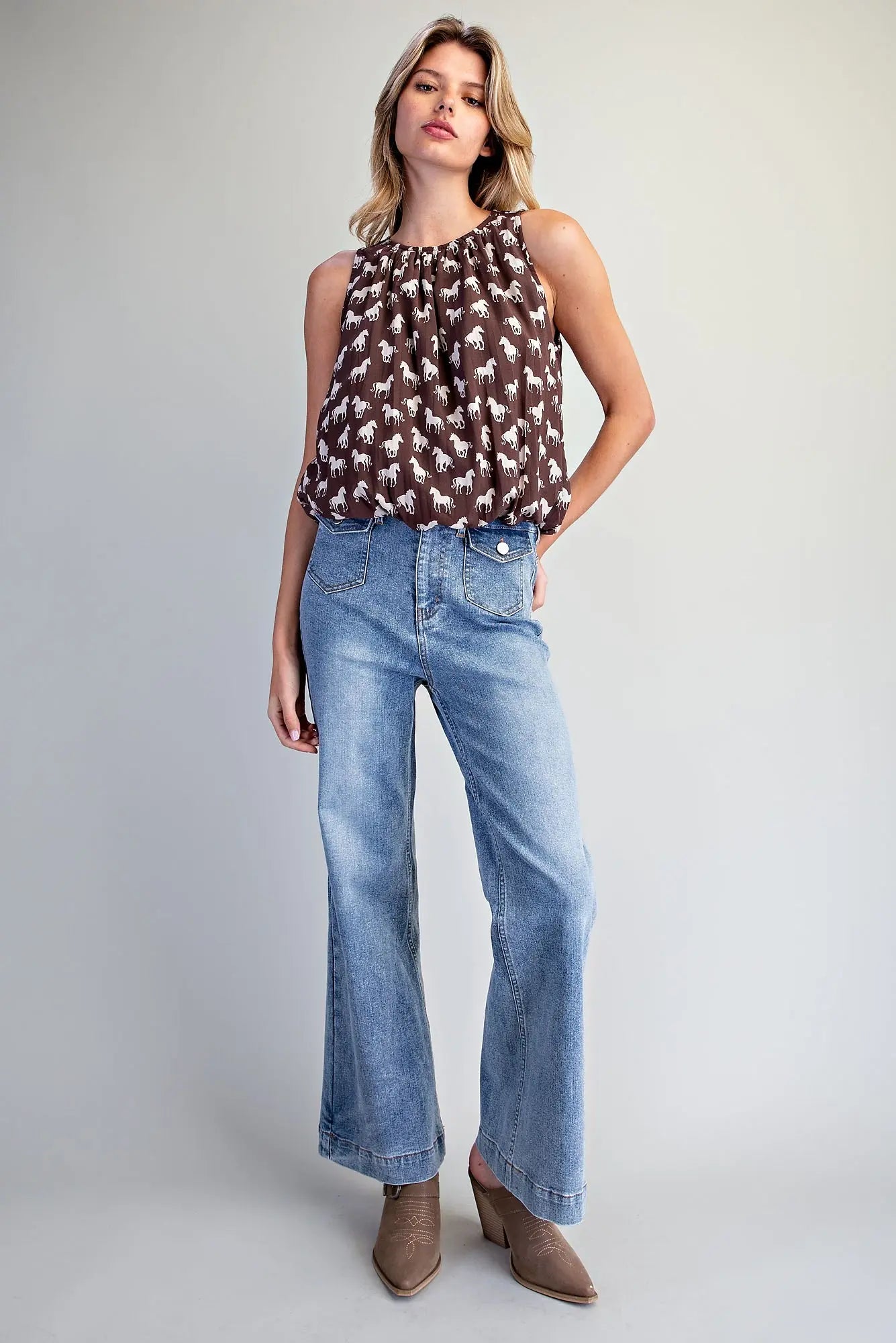 Horse Pattern Bubble Hem Blouse