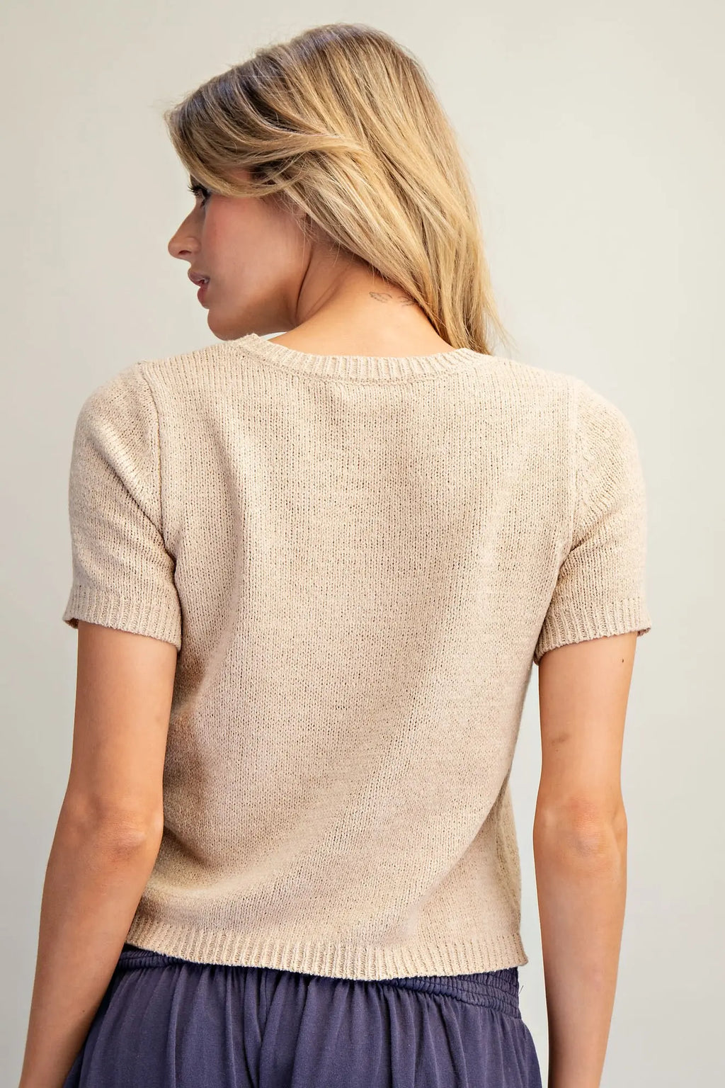 Oatmeal Short Sleeve Sweater Top