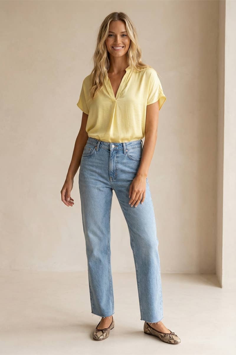 Drop Shoulder Blouse- Pale Banana