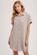 Mushroom Textured Button-Up Shirt Dress