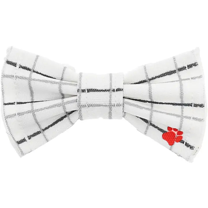 White Checkered Canvas Pet Bow Tie