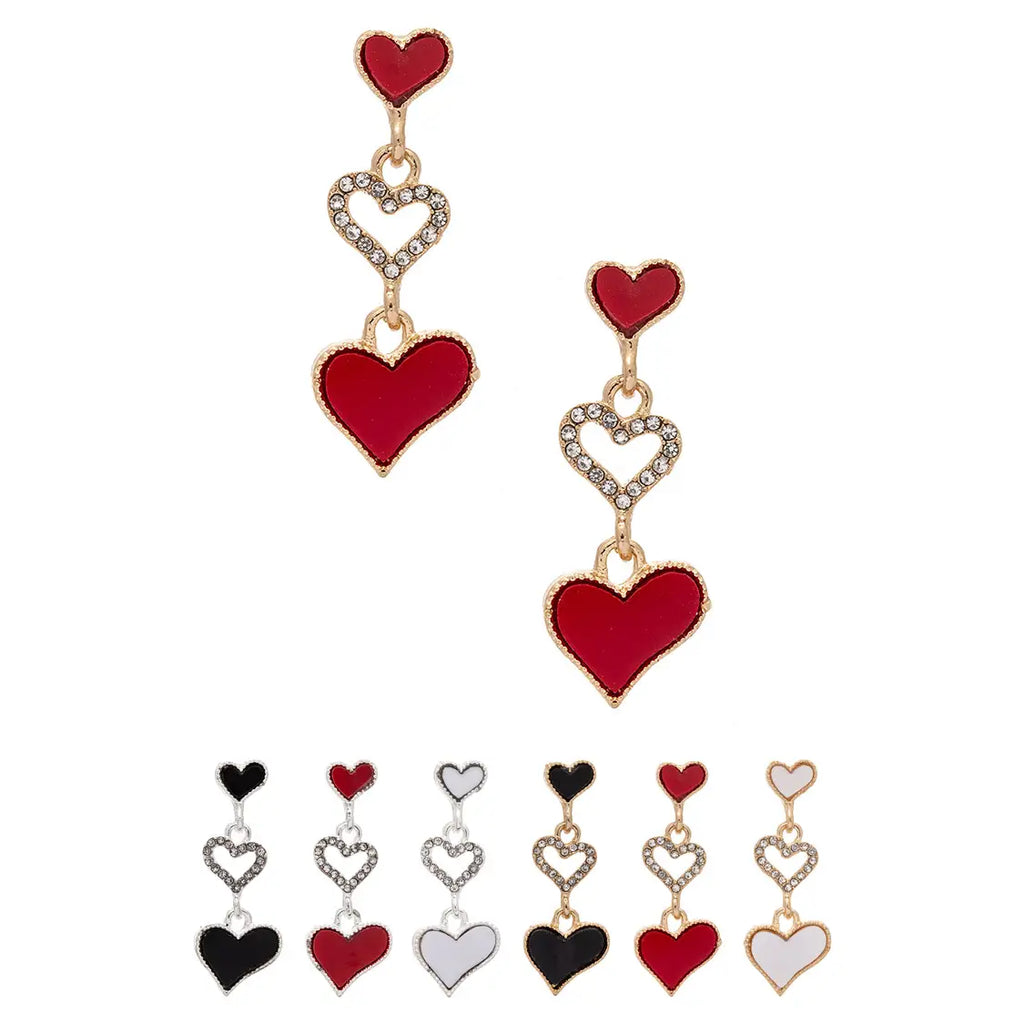 Triple Heart Drop Earrings