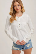 Crochet Patch Sleeve Button Top