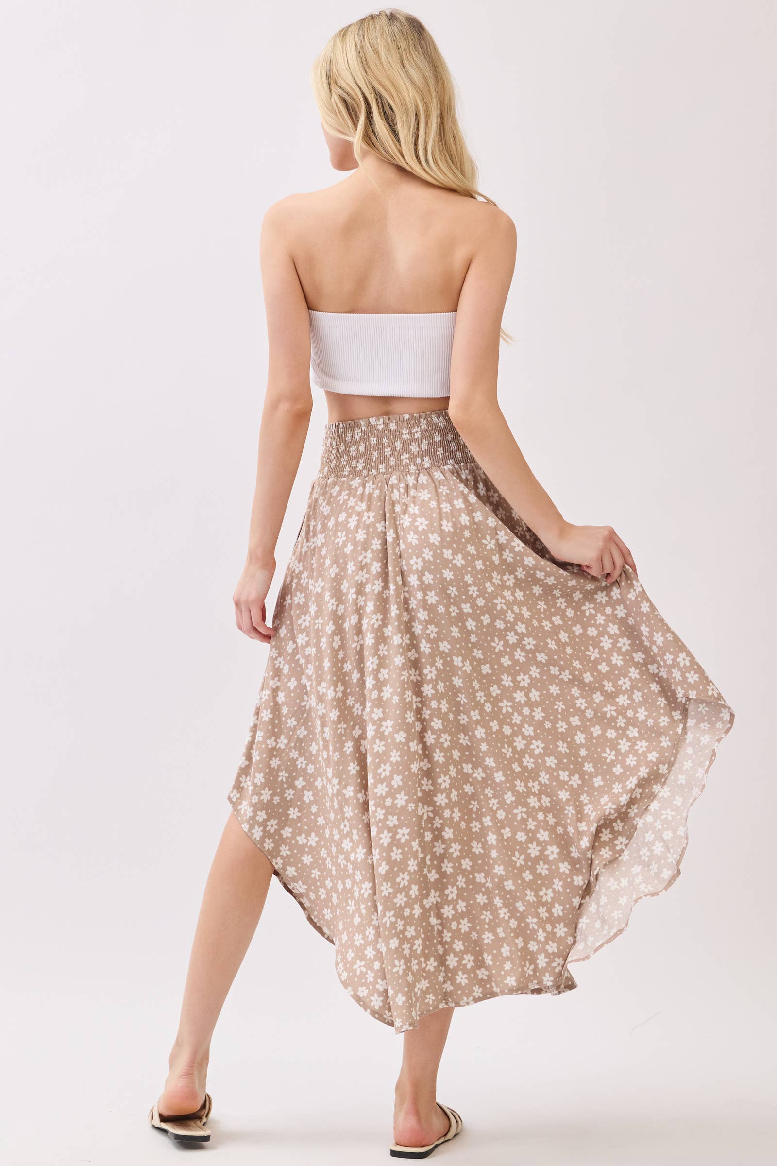 Floral Midi Skirt-Taupe