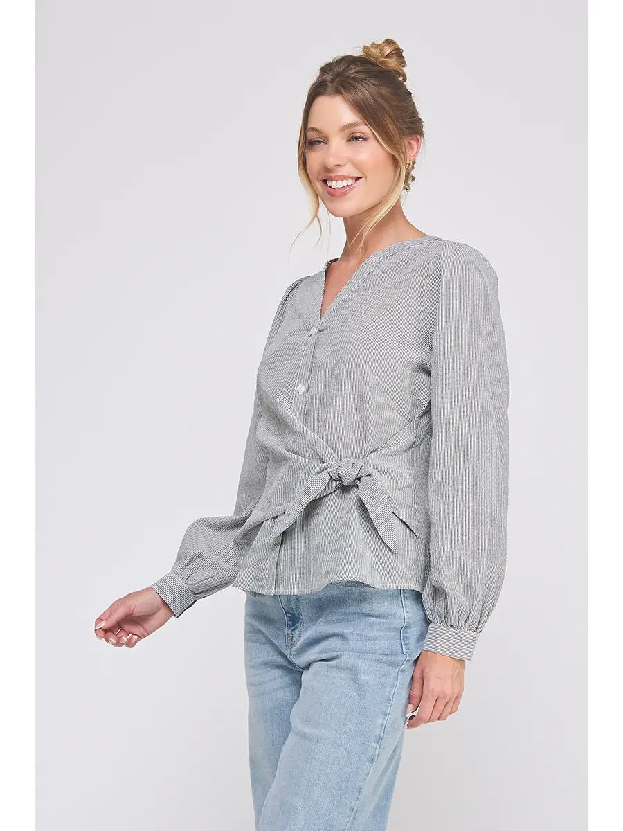 Side Wrap-Tie Button Up Blouse