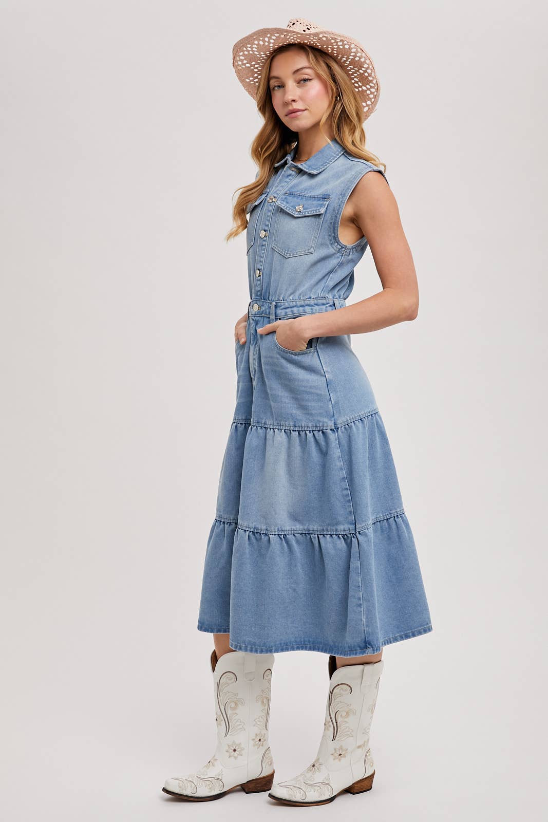 Denim Sleeveless Midi Dress