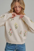 Scattered Embroidered Floral Sweater