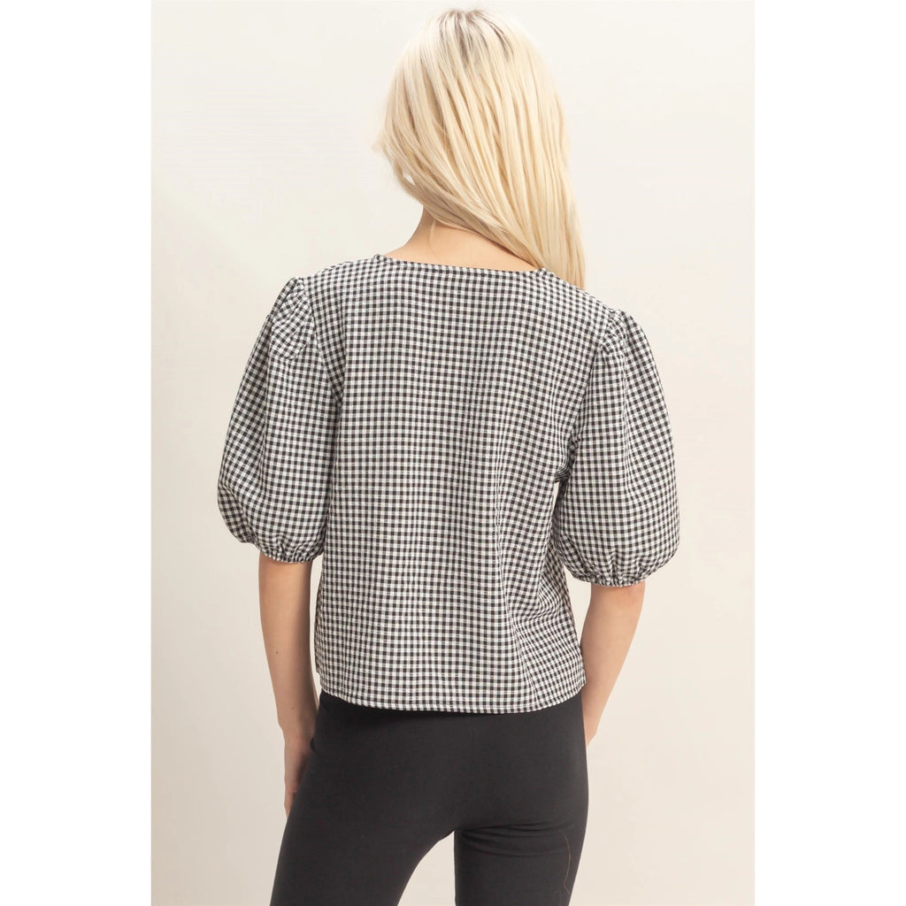 Gingham Bow Front Blouse