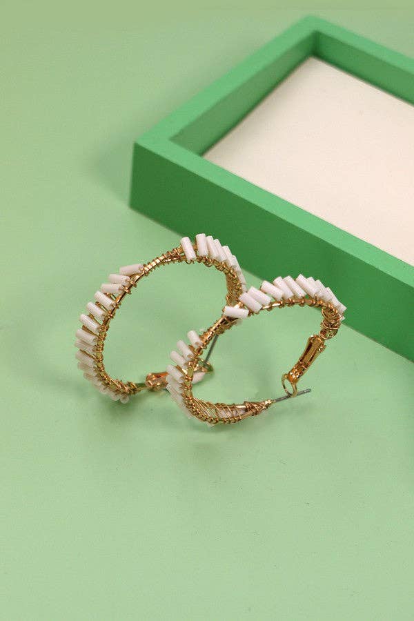 TWIST GLASS SEED BEAD WIRE HOOP EARRINGS