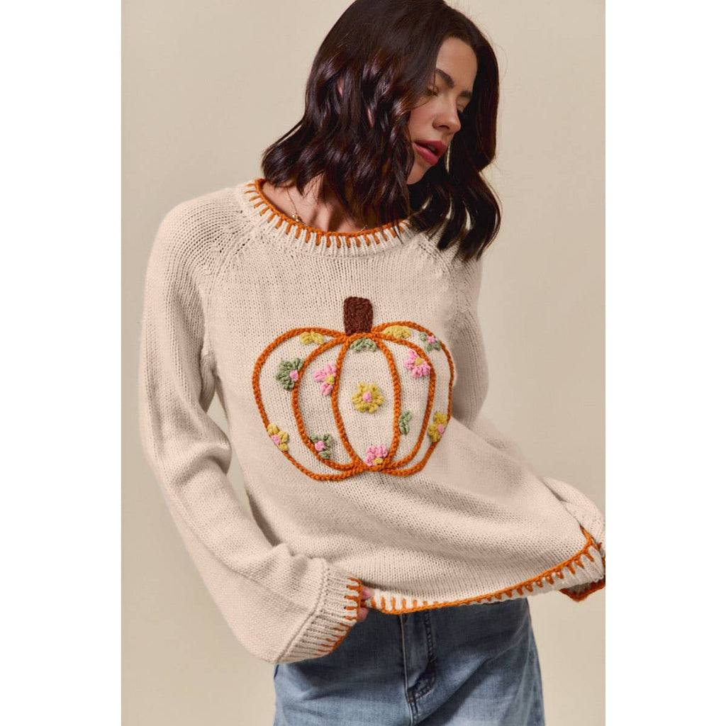 Pumpkin Embroidered Sweater
