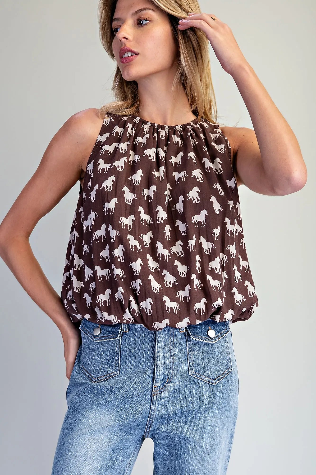 Horse Pattern Bubble Hem Blouse