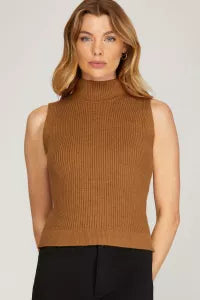 Mock Neck Knit Sweater Vest
