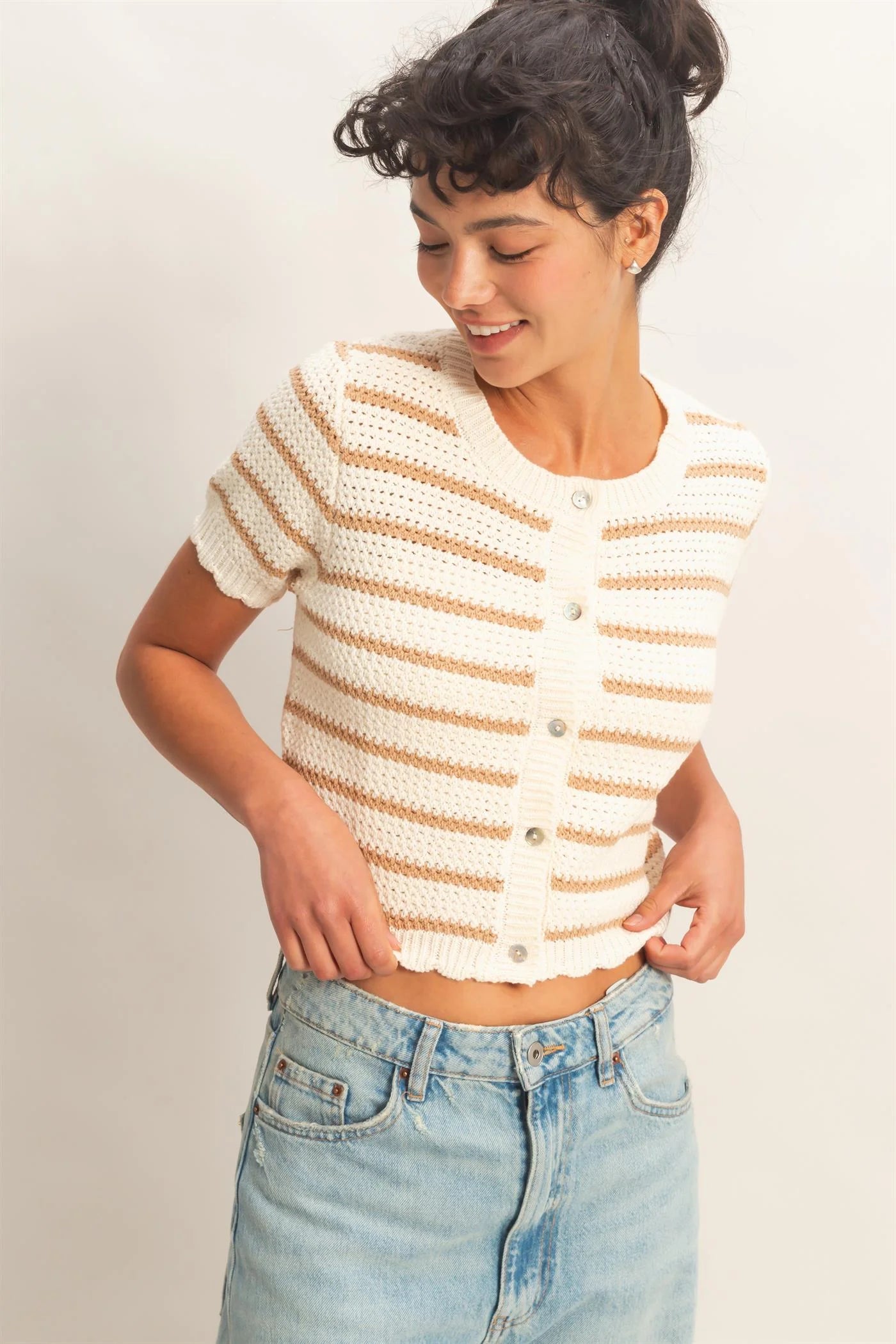 Taupe Striped Cardigan