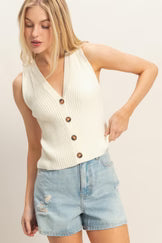 Essential Ribbed Button-Front Tank