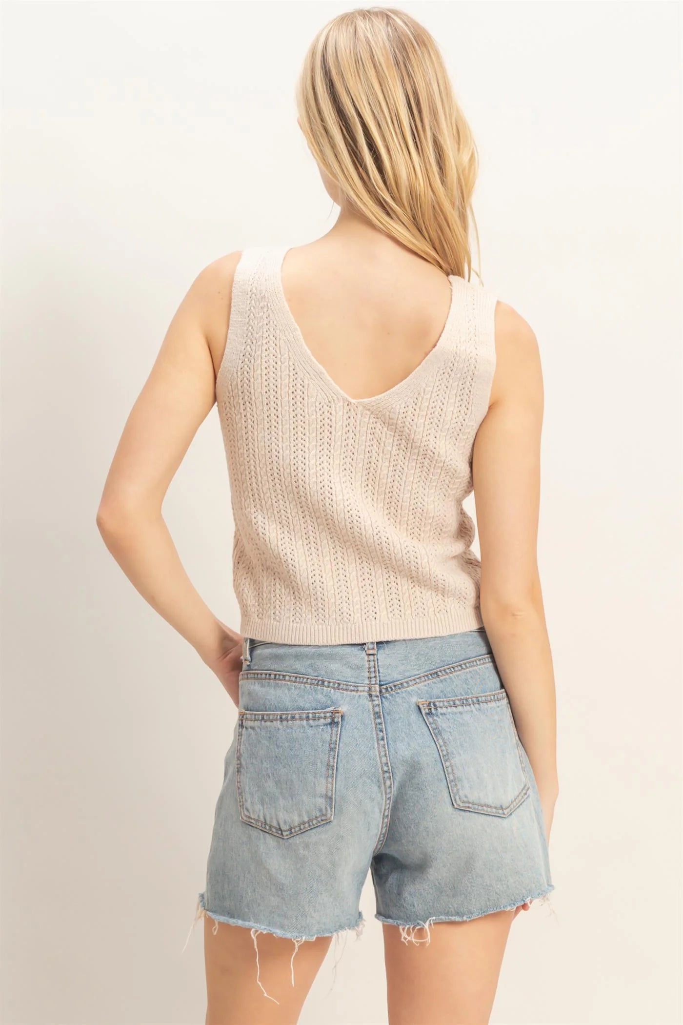 Sand V-Neck Knit Tank
