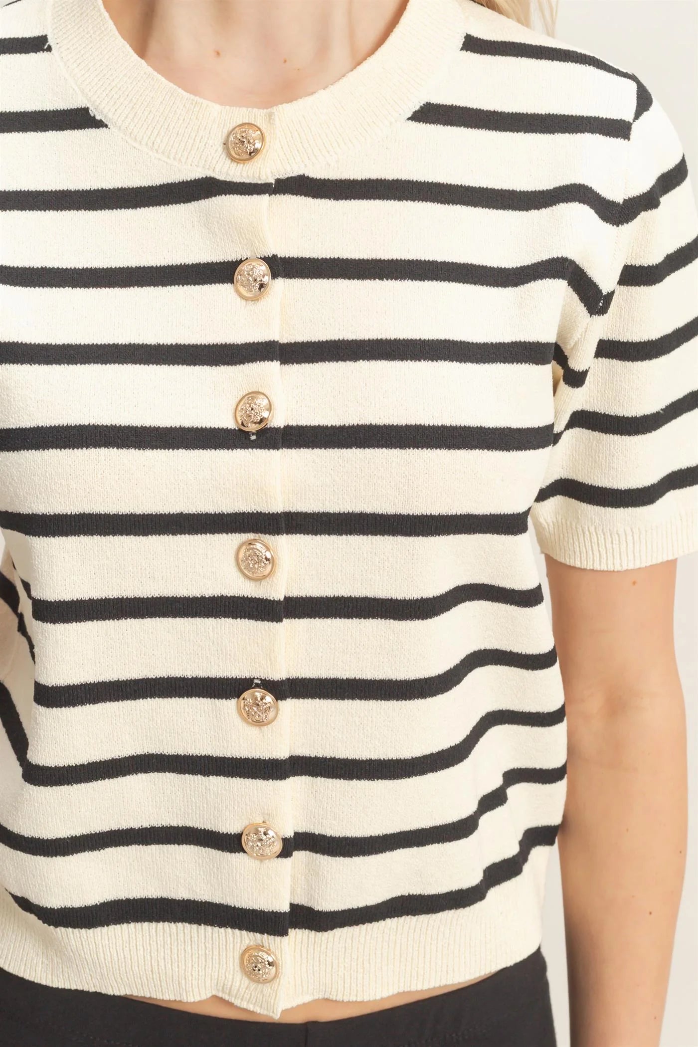 Striped Gold Button Detail Cardigan