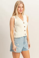 Essential Ribbed Button-Front Tank