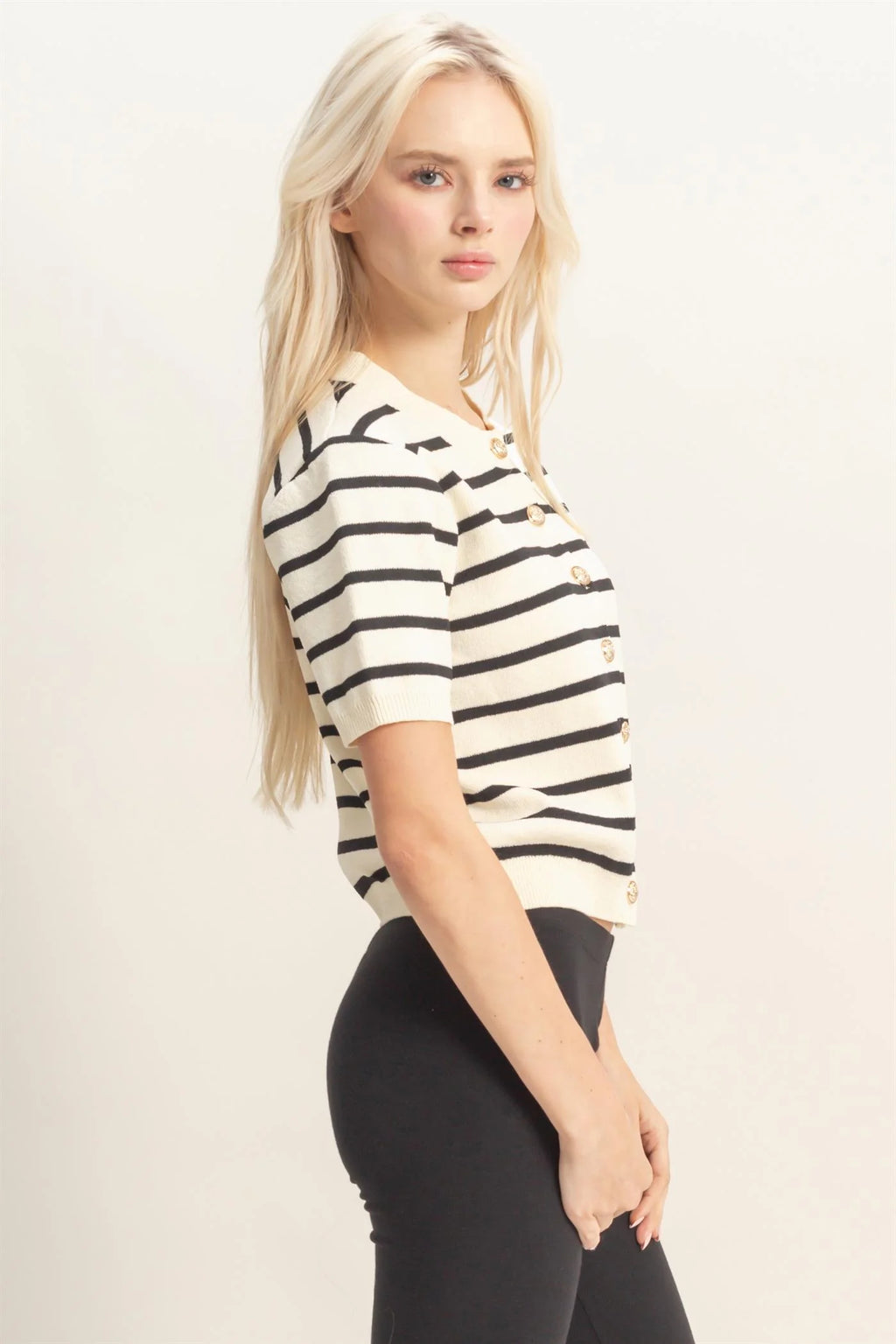Striped Gold Button Detail Cardigan
