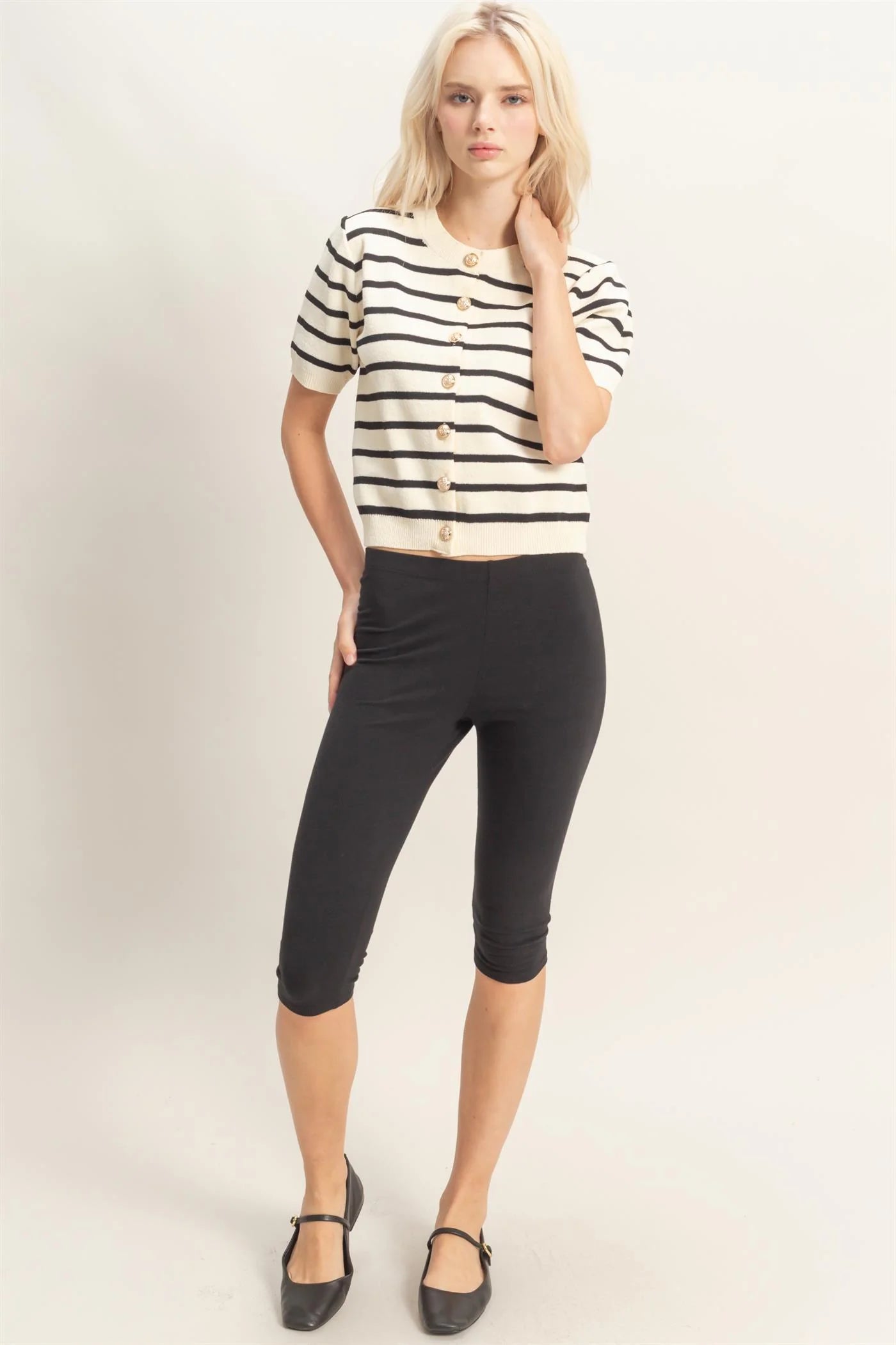 Striped Gold Button Detail Cardigan