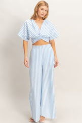 Coastal Stripes Twist-Front Pant Set.