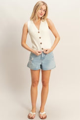 Essential Ribbed Button-Front Tank