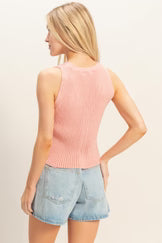 Pink Ribbed Button Front Tank