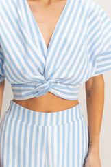 Coastal Stripes Twist-Front Pant Set.