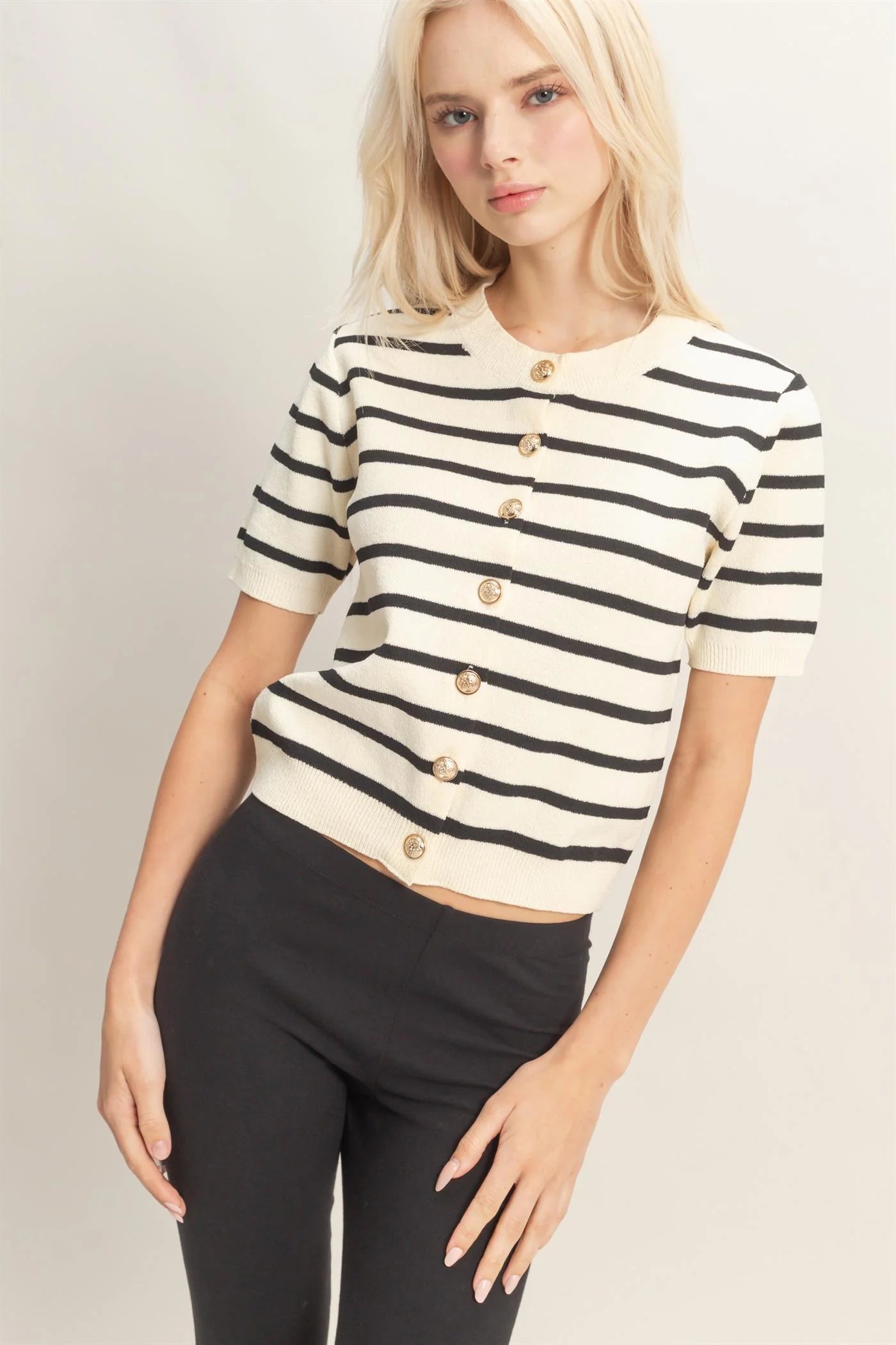 Striped Gold Button Detail Cardigan