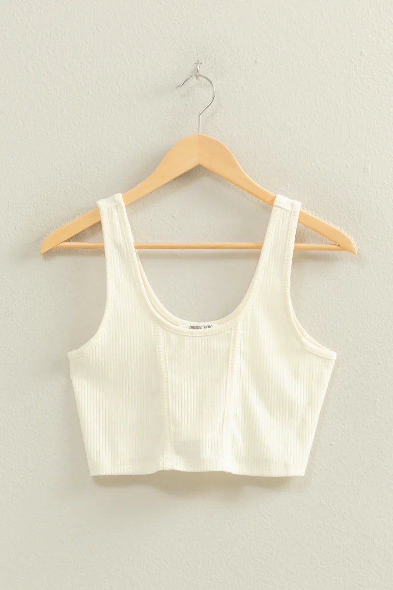 Cropped Ribbed Tank Top-French Vanilla