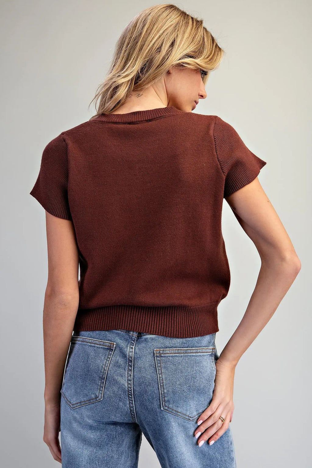 Pecan Short Sleeve Knit Top